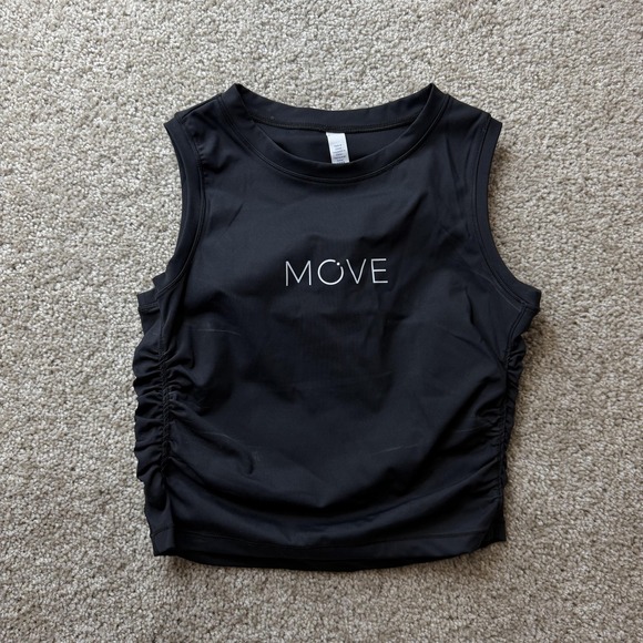 Move Theology Tops - MOVE Tank Top Womens Small Black Ruched Side Crop Sleeveless Workout Gym